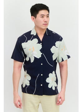 Jack Jones Men Relaxed Fit Floral Print Short Sleeves Casual Shirt, Navy Combo  - Image 1