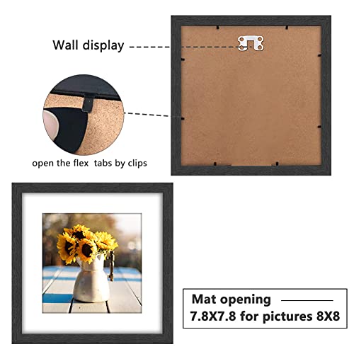 VMUZEDER 12x12 Picture Frame Rustic Black Wood Set of 6,Display Square Pictures 8x8 with Mat or 12x12 Without Mat,Multi Photo Frames Collage for Wall - Gallery Wall Frame Set - Image 3