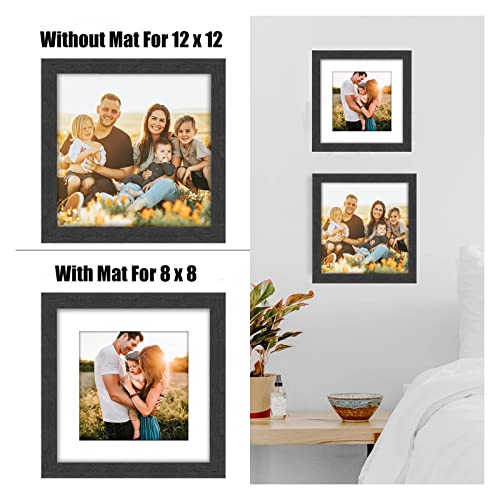 VMUZEDER 12x12 Picture Frame Rustic Black Wood Set of 6,Display Square Pictures 8x8 with Mat or 12x12 Without Mat,Multi Photo Frames Collage for Wall - Gallery Wall Frame Set - Image 4