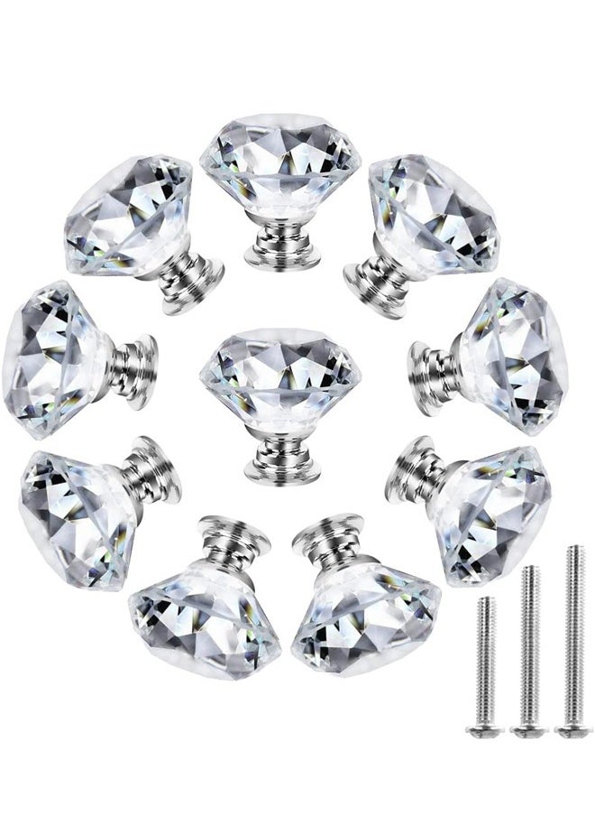 Generic Crystal Dresser Knobs for Cabinets and Drawers，Diamond Glass Pulls Handles 10 Pack Silver(30mm, Clear)  - Image 1