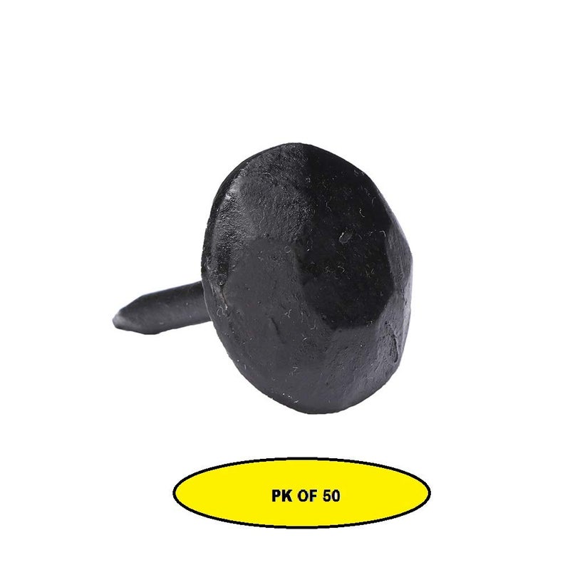 Set of 50 Round Iron Clavos Decorative Nails, 1 X 1 Inch, Hand-Forged, Natural Black Finish
