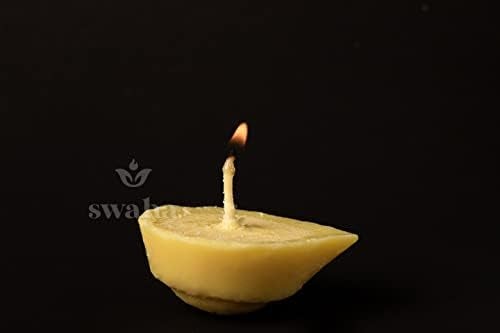Swaha Premium Cow Ghee Diya Wicks (12 Pieces), 4hr Burning Time, Wax Free Cow ghee Diya for puja - Pack of 1 - Image 2