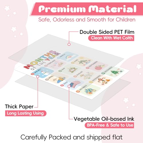 FloraSea 16 Educational Posters for Toddlers 1-3, Laminated Classroom Learning Posters for Kids 3-5, Kindergarten Preschool Homeschool Essentials Alphabet Number Chart Classroom Wall Decor - Image 5