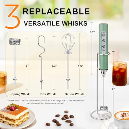 YUSWKO Granite Rechargeable Milk Frother for Coffee with Stand, Handheld Drink Mixer with 3 Heads 3 Speeds Electric Stirrers for Latte, Cappuccino, Hot Chocolate, Egg - Image 4