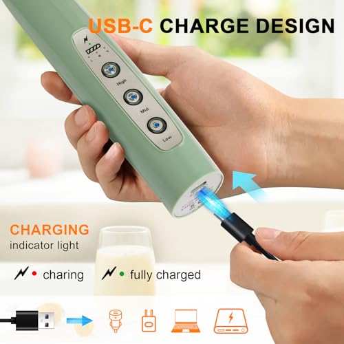 YUSWKO Granite Rechargeable Milk Frother for Coffee with Stand, Handheld Drink Mixer with 3 Heads 3 Speeds Electric Stirrers for Latte, Cappuccino, Hot Chocolate, Egg - Image 2