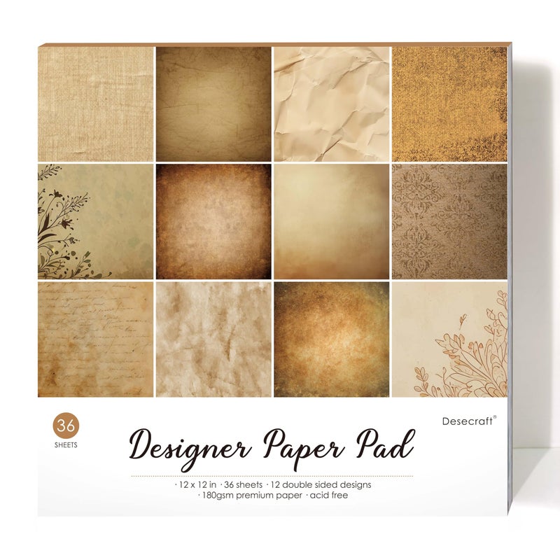 Desecraft Vintage Border 12x12 Scrapbooking Cardstock Decorative Paper - 36 Sheets - for Card Making Background Origami Textured Decorative Scrapbook Paper Scrapbook Materials Supplies - Image 1