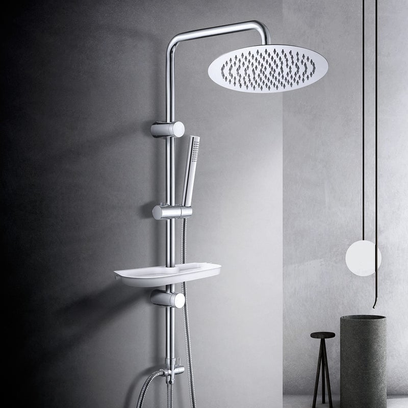 Görbach Rain Shower Set Shower System with Shelf Chrome Without Shower Fitting (D30) - Image 1