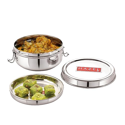 HAZEL Steel Tiffin Box for Office | 500 ml Stainless Steel Lunch Box with Inner Plate | Traditional Glossy Finish Steel Dabba | Compact Leak-Resistant Box - Image 5