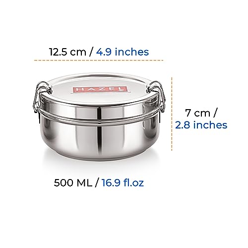 HAZEL Steel Tiffin Box for Office | 500 ml Stainless Steel Lunch Box with Inner Plate | Traditional Glossy Finish Steel Dabba | Compact Leak-Resistant Box - Image 4