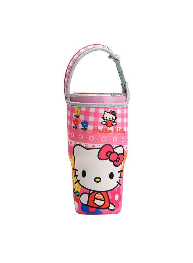 Diving Cloth Cup Cover Car Cup Cloth Cover Printing Protective Cover Ice Bully Cup Cover Creative Cartoon-Color:KT Lattice-Capacity:900ml - Image 1