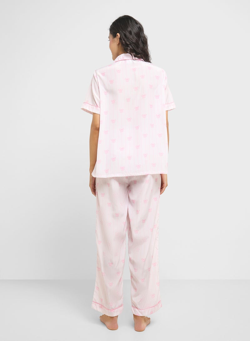Ginger Bow Print Shirt & Pyjama  Set  - Image 2