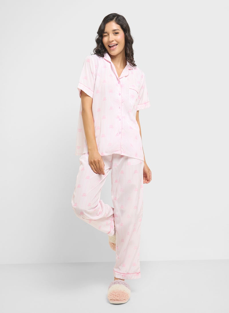 Ginger Bow Print Shirt & Pyjama  Set  - Image 1