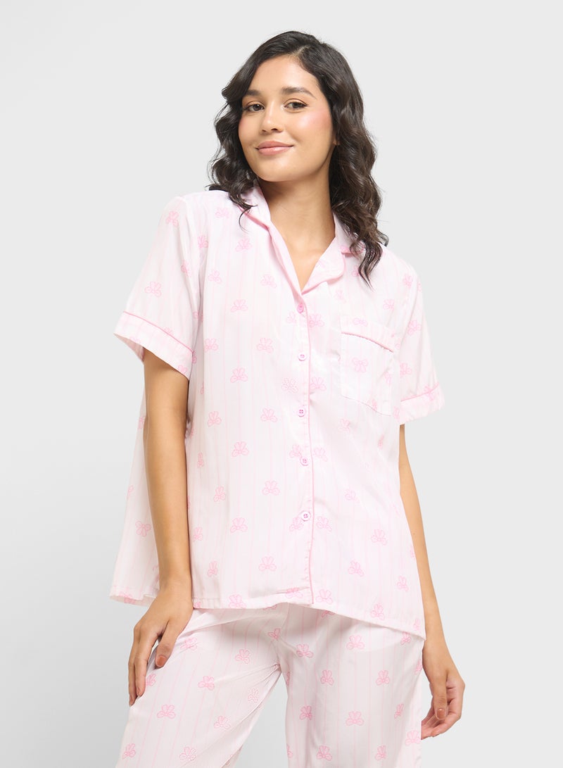 Ginger Bow Print Shirt & Pyjama  Set  - Image 3