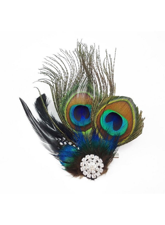 Yueton Faux Peacock Feather Hair Clip Pin Bridal Wedding Dance Party Hair Accessory - Image 1