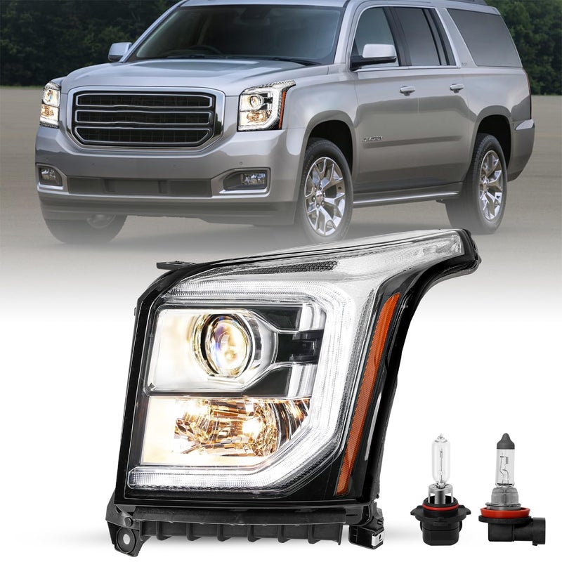 JSBOYAT Projector Halogen Headlight Assembly Replacement for 20152020 GMC YUKON SLTSLEYUKON XL SLTSLE wLED DRL Left Driver Side Bulbs Included NOT Fit DENALI or HID Type