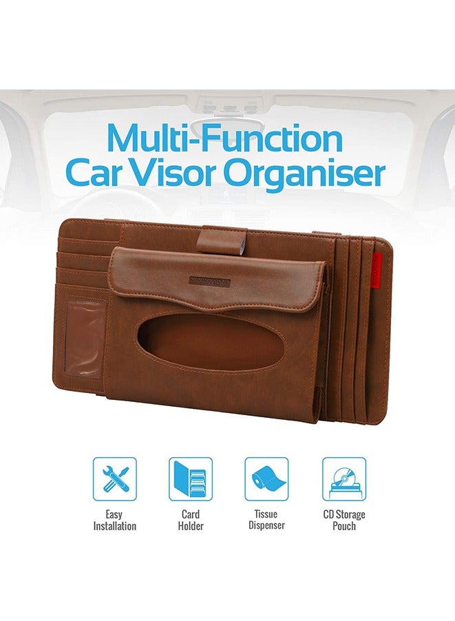 Muyixin Car Sun Visor Organizer Pu Leather Auto Interior Accessories Storage Multi-Pocket Double Zipper Net Pocket - Image 2