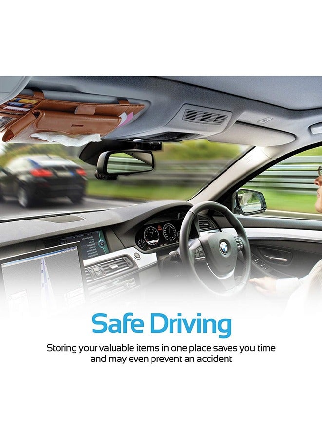 Muyixin Car Sun Visor Organizer Pu Leather Auto Interior Accessories Storage Multi-Pocket Double Zipper Net Pocket - Image 4