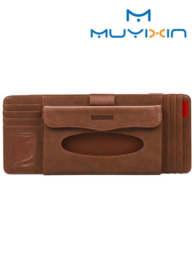 Muyixin Car Sun Visor Organizer Pu Leather Auto Interior Accessories Storage Multi-Pocket Double Zipper Net Pocket - Image 1