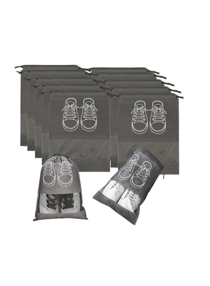 ECVV ECVVÂ® 12-Pack Waterproof Shoe Storage Bags with Transparent Window - Large Capacity(44x32cm), Durable Non-Woven Fabric for Travel, Gym, and Sports Shoe Organization(GREY) - Image 2