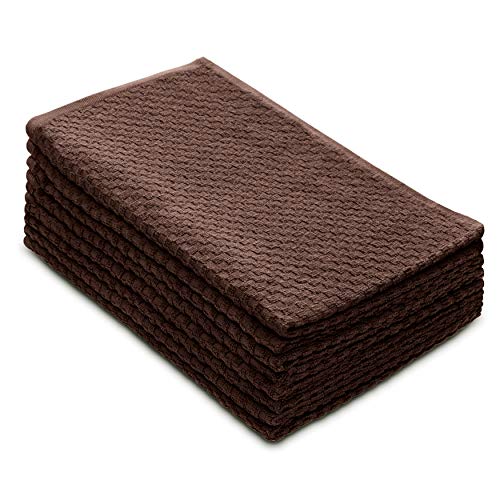 COTTON CRAFT Amazing Kitchen Towels - Set of 8 Terry Towels - 100% Cotton Euro Café Waffle Weave Dish Towel Set - Soft Absorbent Quick Dry Low Lint Reusable Pantry Bar Cleaning Cloth -16x28- Chocolate - Image 1