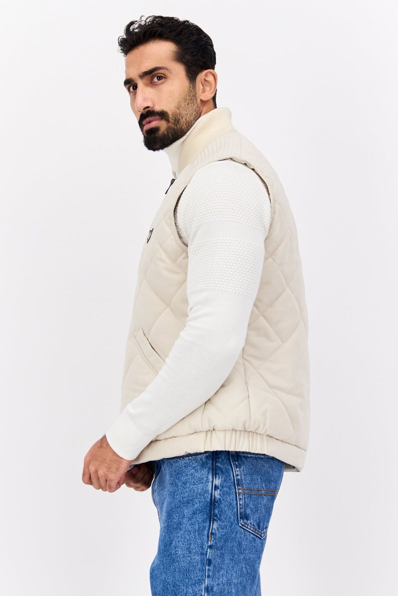 Lyle & Scott Men Quilted Vest Jacket, Beige - Image 2