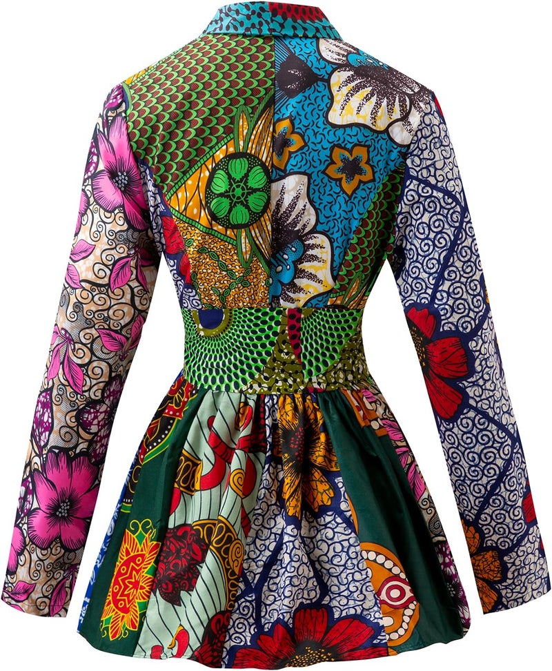 SHENBOLEN Women African Traditional Batik Print Long Sleeve Shirt Dashiki Casual Cotton Shirt(Small,F) - Image 3