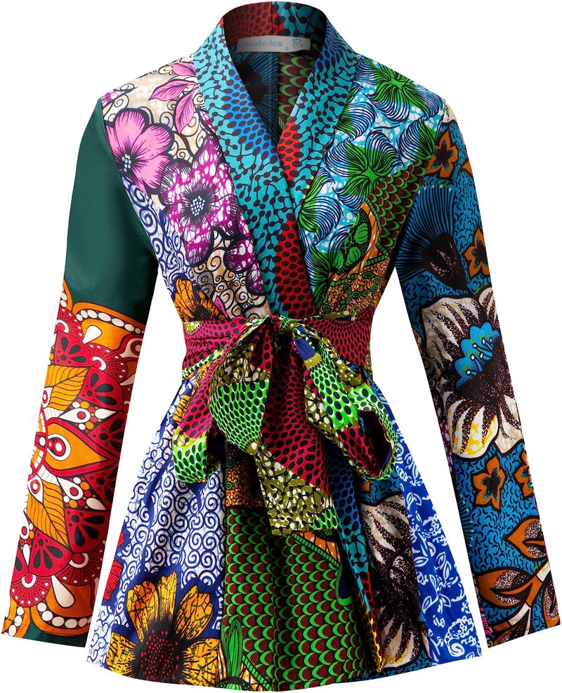 SHENBOLEN Women African Traditional Batik Print Long Sleeve Shirt Dashiki Casual Cotton Shirt(Small,F) - Image 1