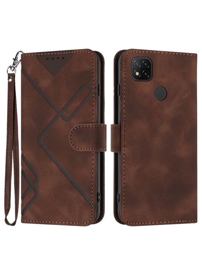 HuHa Case Cover For Xiaomi Redmi 9C/9C NFC/Poco C3 Line Pattern Skin Feel Leather Phone Case Coffee 