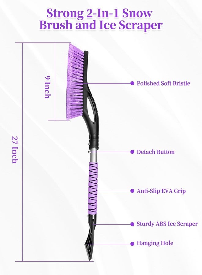 HEEYA 2 Pack 27 Inch Ice Scraper and Brush for Car, Snow Brush and Ice Scraper with Foam Grip, Detachable Snow Scraper for SUV Truck Jeep Vehicle Auto Windshield Window - Purple & Pink - Image 2