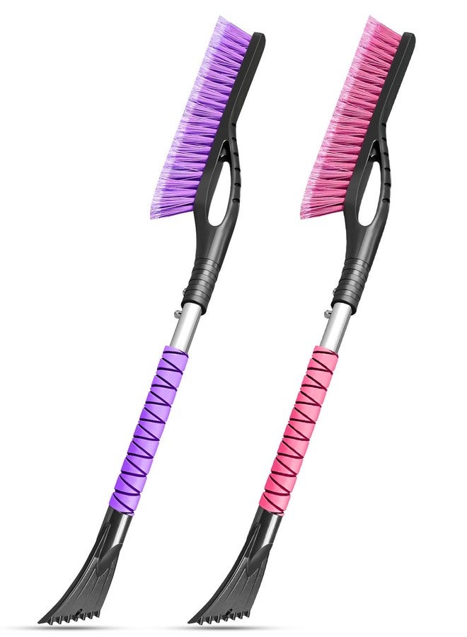 HEEYA 2 Pack 27 Inch Ice Scraper and Brush for Car, Snow Brush and Ice Scraper with Foam Grip, Detachable Snow Scraper for SUV Truck Jeep Vehicle Auto Windshield Window - Purple & Pink - Image 1