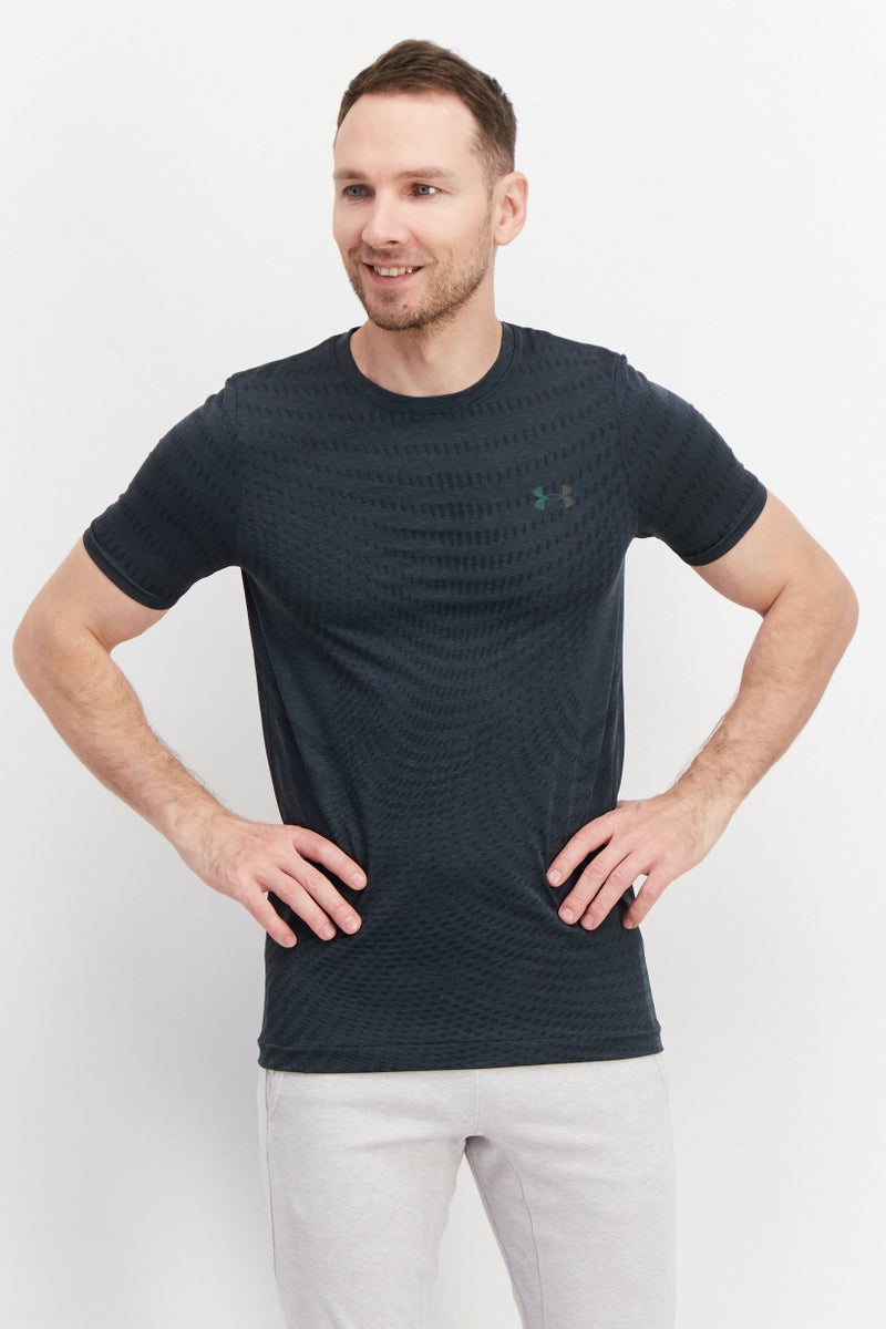 UNDER ARMOUR تي شيرت تدريب رياضي للرجال بشعار العلامة التجارية، رمادي - Image 1