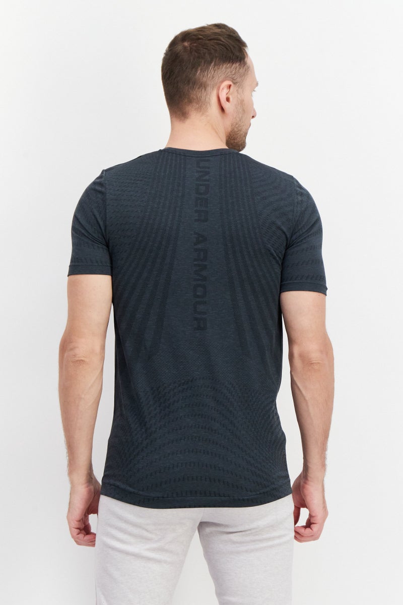 UNDER ARMOUR تي شيرت تدريب رياضي للرجال بشعار العلامة التجارية، رمادي - Image 3