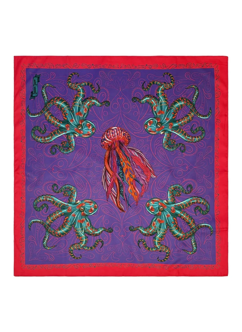 جانارا جونز وشاح ساتان تويل ليلكي بنقشة بحرية