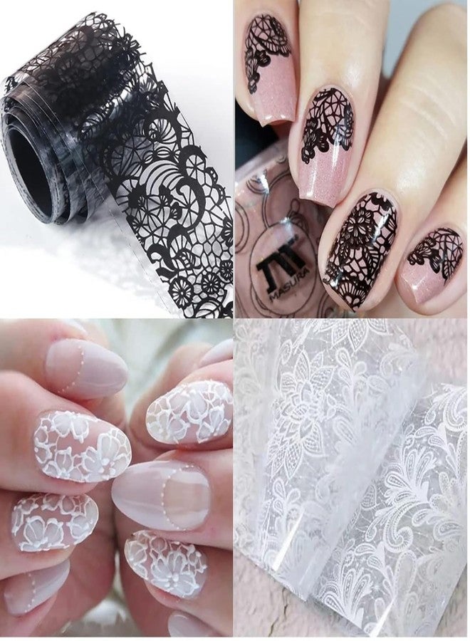 HYWWPFLAY 2 Boxes 20 Rolls White&Black Lace Nail Foil Sheets Holographic Nail Art Foil Transfer Foils for Nails Lace Nail Stickers Decals Nails Designs Manicure Film Decorations - Image 5