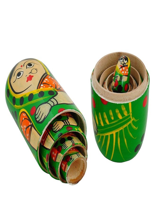 Toolart Fine Craft India Set Of 15 Pcs Hand Painted Cute Wooden Indian Lady Matryoshka Stacking Nested Wood Dolls Dimensions (Lbh): 6 X 1.5 X 6 Inch Weight-480 Grams - Image 4