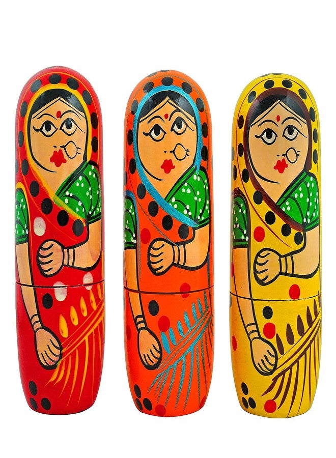 Toolart Fine Craft India Set Of 15 Pcs Hand Painted Cute Wooden Indian Lady Matryoshka Stacking Nested Wood Dolls Dimensions (Lbh): 6 X 1.5 X 6 Inch Weight-480 Grams - Image 2