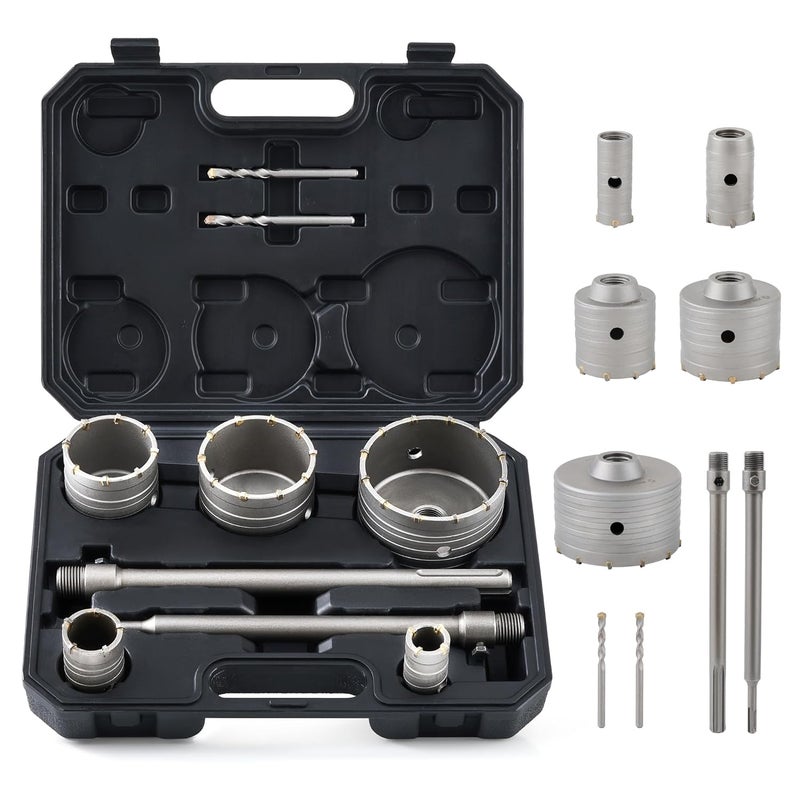 ZELCAN Hole Saw Kit for SDS Plus and Max Hammer Drills 30 40 65 80 100 mm Masonry Drill Bit Set with SDS Shanks Hole Saw Tool Set for AC Exhaust Tubing Water Pipe Drilling Brick Cement Stone Wall More - Image 1