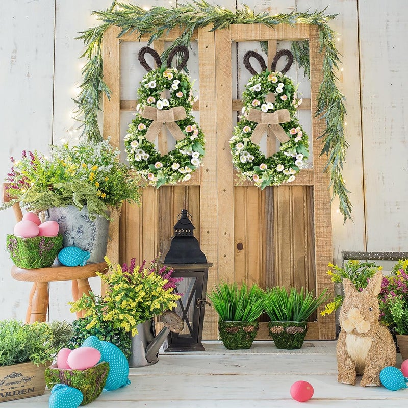 Sggvecsy 24 Inch Easter Bunny Wreath Spring Bunny Shaped Artificial Flower with Greenery Colorful Daisies Bow Knot for Front Door Summer Farmhouse Holiday Wall Home Window Decor - Image 5