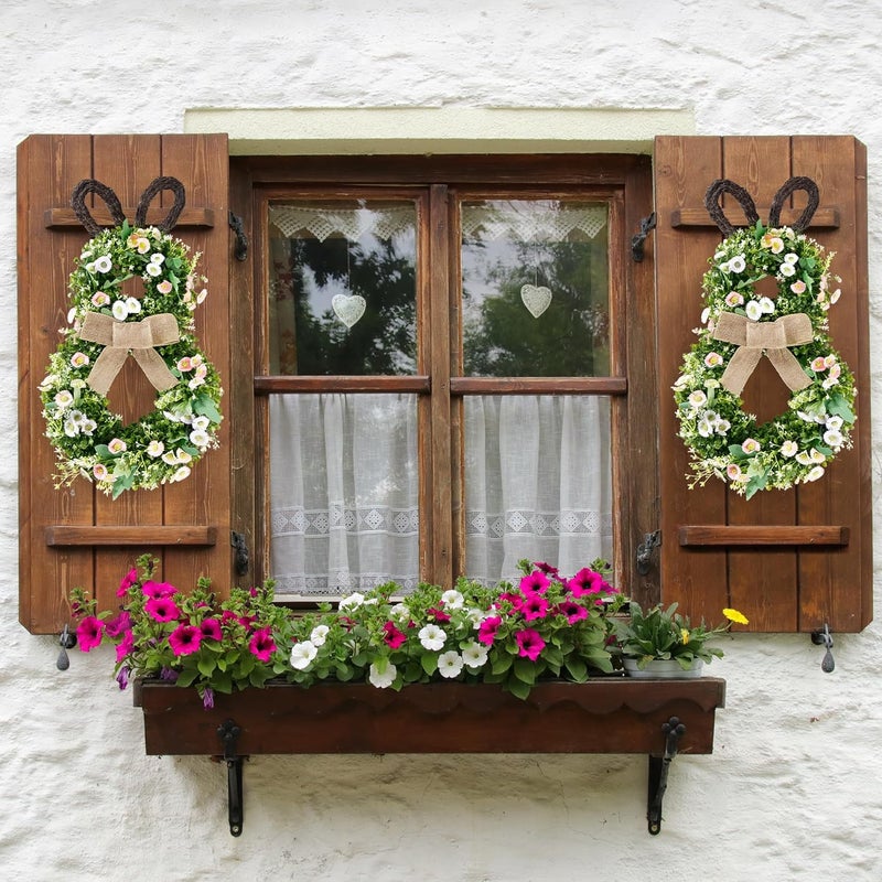 Sggvecsy 24 Inch Easter Bunny Wreath Spring Bunny Shaped Artificial Flower with Greenery Colorful Daisies Bow Knot for Front Door Summer Farmhouse Holiday Wall Home Window Decor - Image 4