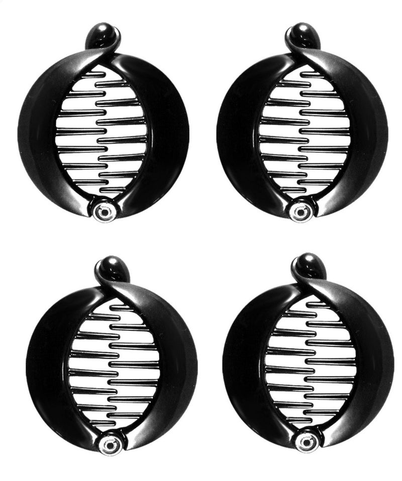 Prettyou 2.5 Inches Effortless Beauty Assorted Side Combs Ponytail Hair Clip Comb Pin Round Banana Clips, Pack of 4 (Black) - Image 1