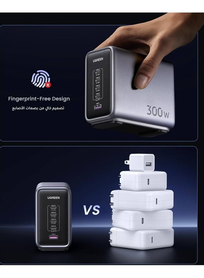 UGREEN ECO Ugreen Desktop Fast Charger Nexode GaN 4 USB-C Ports and USB Port 300W - Gray - Image 4