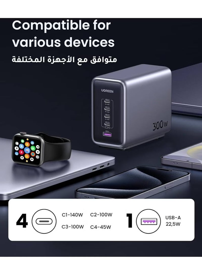 UGREEN ECO Ugreen Desktop Fast Charger Nexode GaN 4 USB-C Ports and USB Port 300W - Gray - Image 5