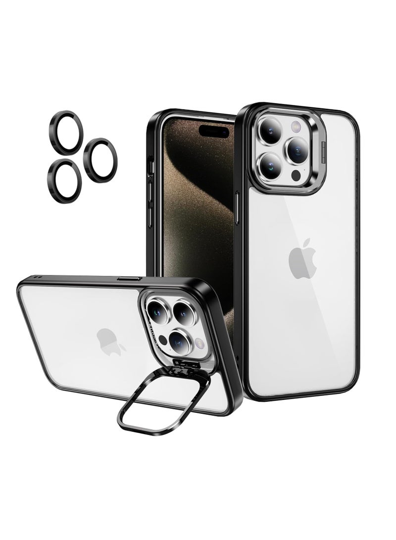 Phone Case with Silicone Edges, TPU Back, Built-in Kickstand and Camera Lens Protectors Compatible With Iphone 13 Pro Max (Black) - Image 1