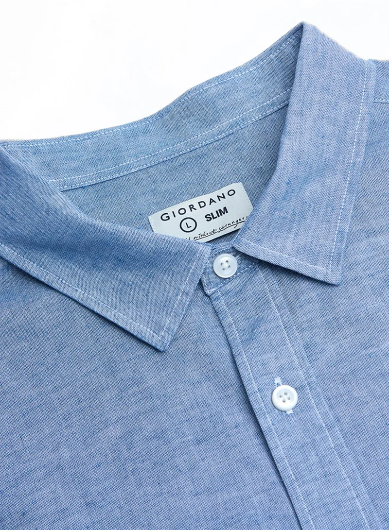 GIORDANO  Men's Slim Linen Lyocell Signature Shirt for Men | Best Price UAE