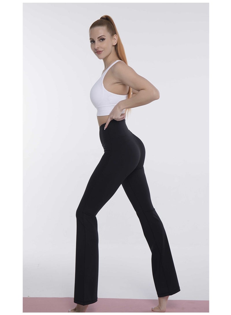 Womens Solid Pattern High waisted Flare Leggings Yoga Pants Black - Image 2
