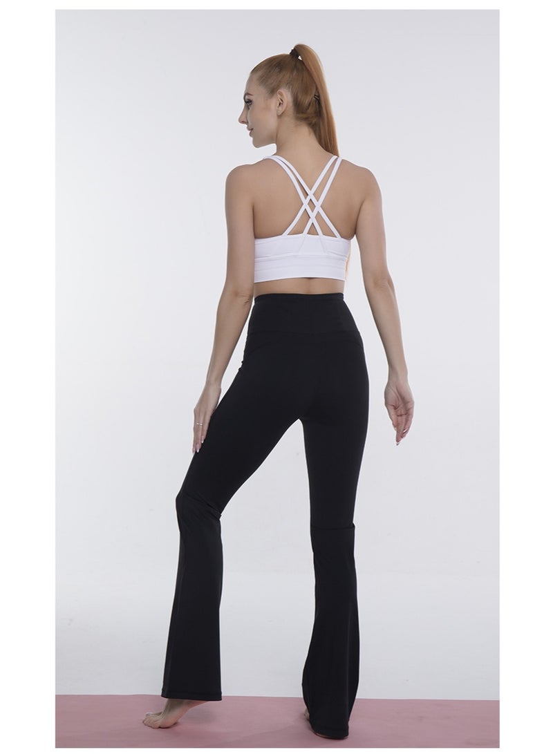 Womens Solid Pattern High waisted Flare Leggings Yoga Pants Black - Image 3