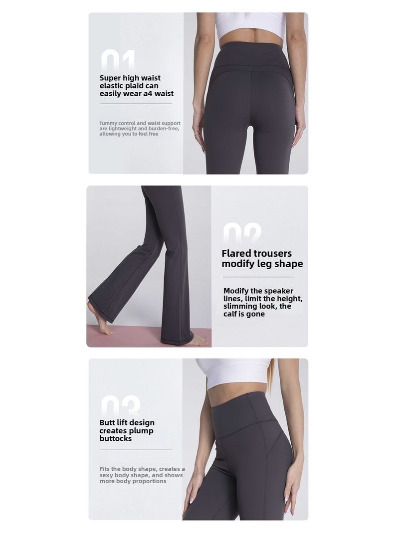 Womens Solid Pattern High waisted Flare Leggings Yoga Pants Black - Image 4