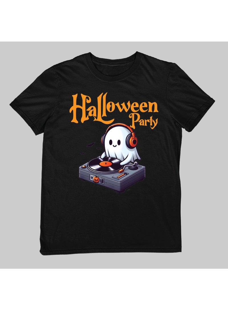 Halloween Party DJ Ghost Shirt T-Shirt - Short Sleeve Unisex Couples Casual Wear, Cute and Trendy Pure Cotton Top Black