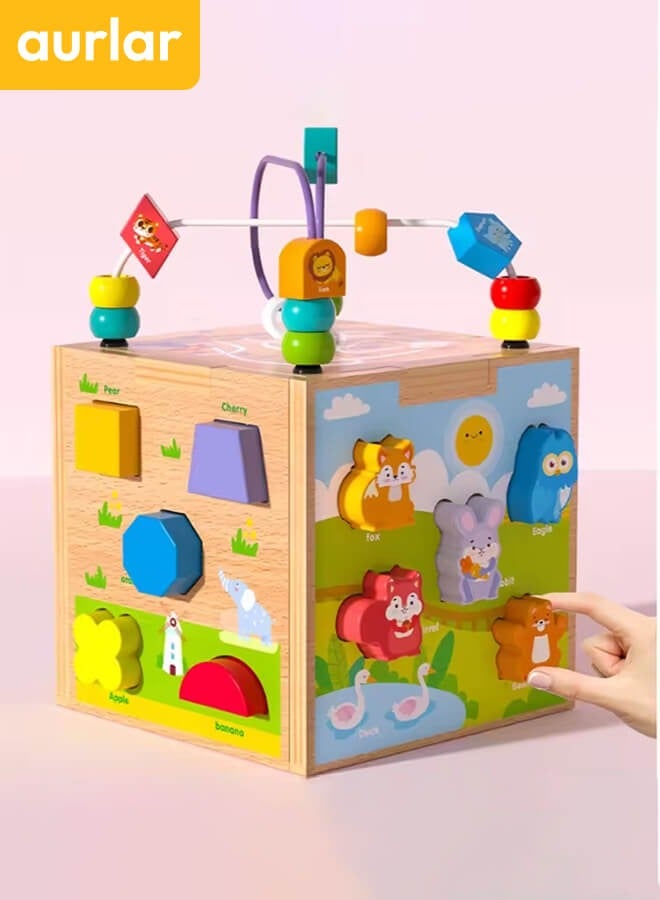 الأورلار لعبة مكعب خشبي للأطفال 6 في 1، ألعاب لوح أنشطة حسية على طريقة منتسوري، لعبة المتاهة متعددة الوظائف لتطابق الأشكال - Image 2
