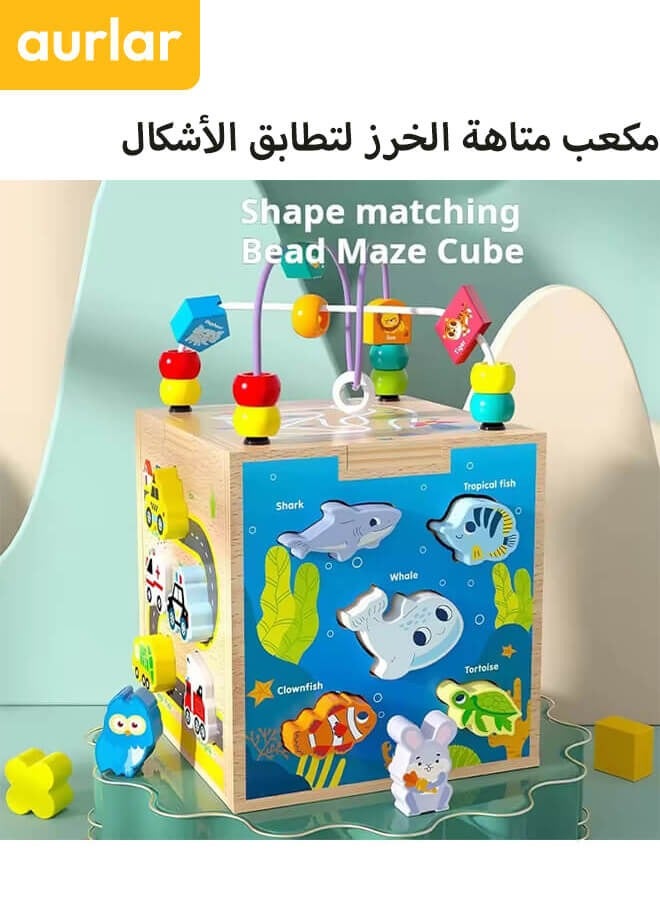 الأورلار لعبة مكعب خشبي للأطفال 6 في 1، ألعاب لوح أنشطة حسية على طريقة منتسوري، لعبة المتاهة متعددة الوظائف لتطابق الأشكال - Image 4